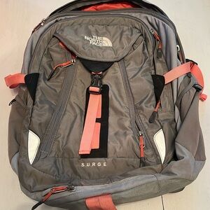 North face surge backpack laptop bag pink grey